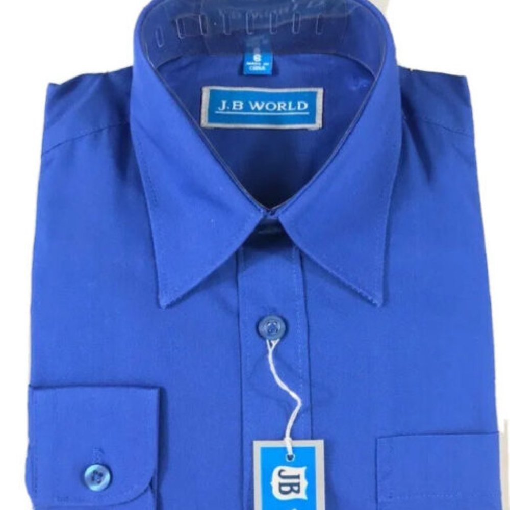 JB World Royal Blue Boys Dress Shirt Long Sleeves One Pocket Sizes 4 - 6 - Picture 2 of 3